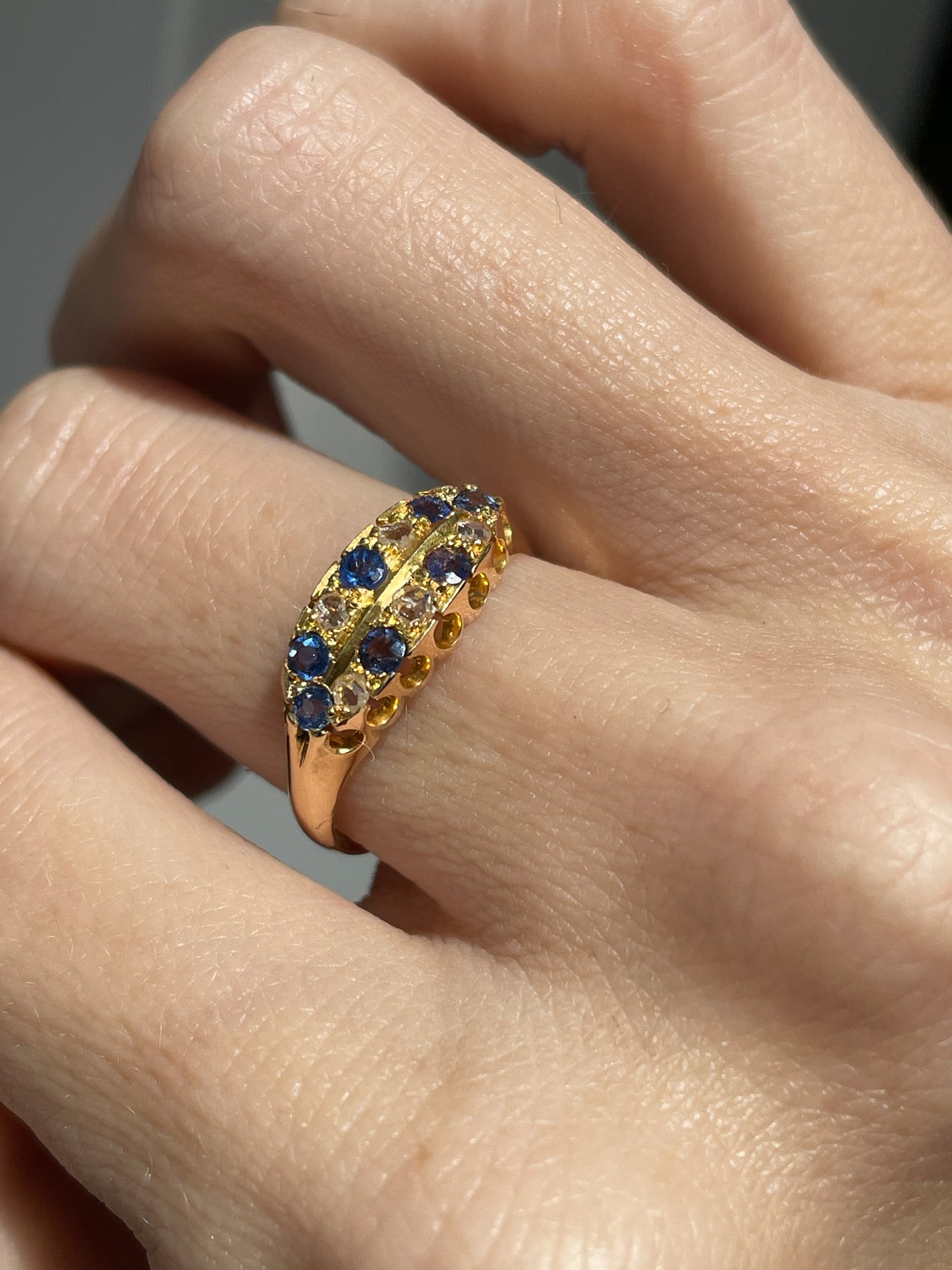 Antique sapphire and diamond double row ring on 18ct gold