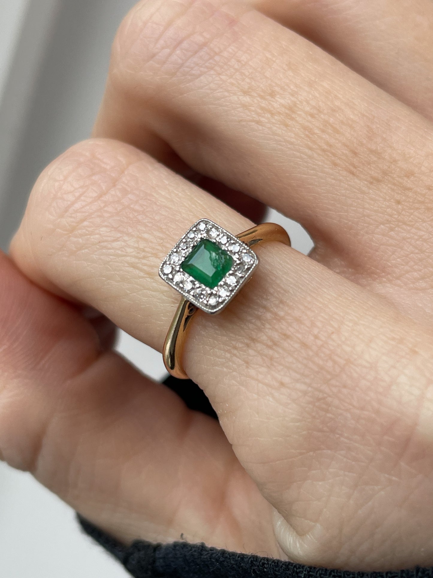 Antique emerald and diamond ring on 18ct gold