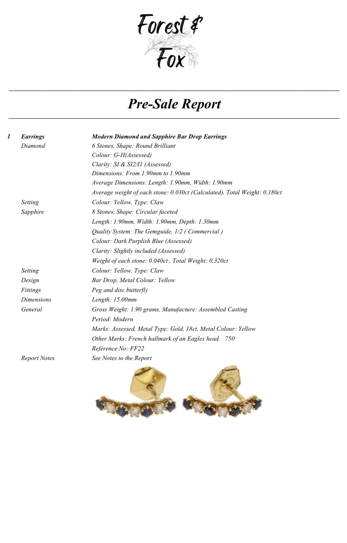 Vintage French sapphire and diamond half hoop earrings on 18ct gold