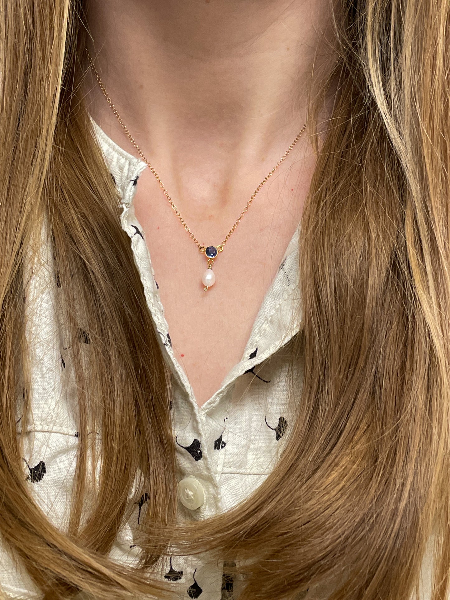 Antique sapphire and baroque pearl necklace