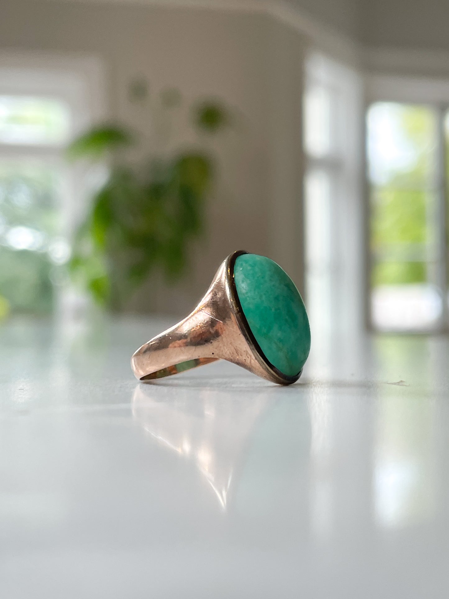 Vintage turquoise cocktail ring on 9ct rose gold