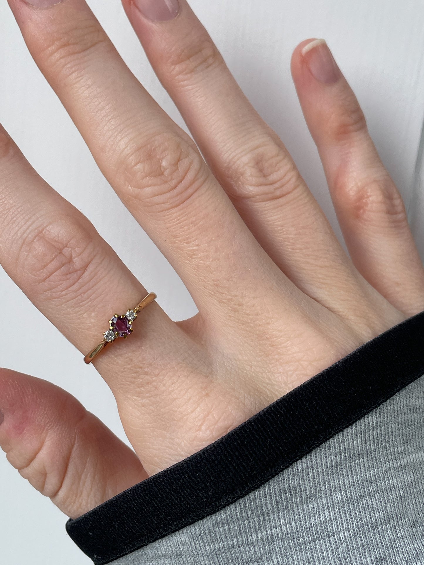 Vintage ruby and diamond trilogy ring from 1988