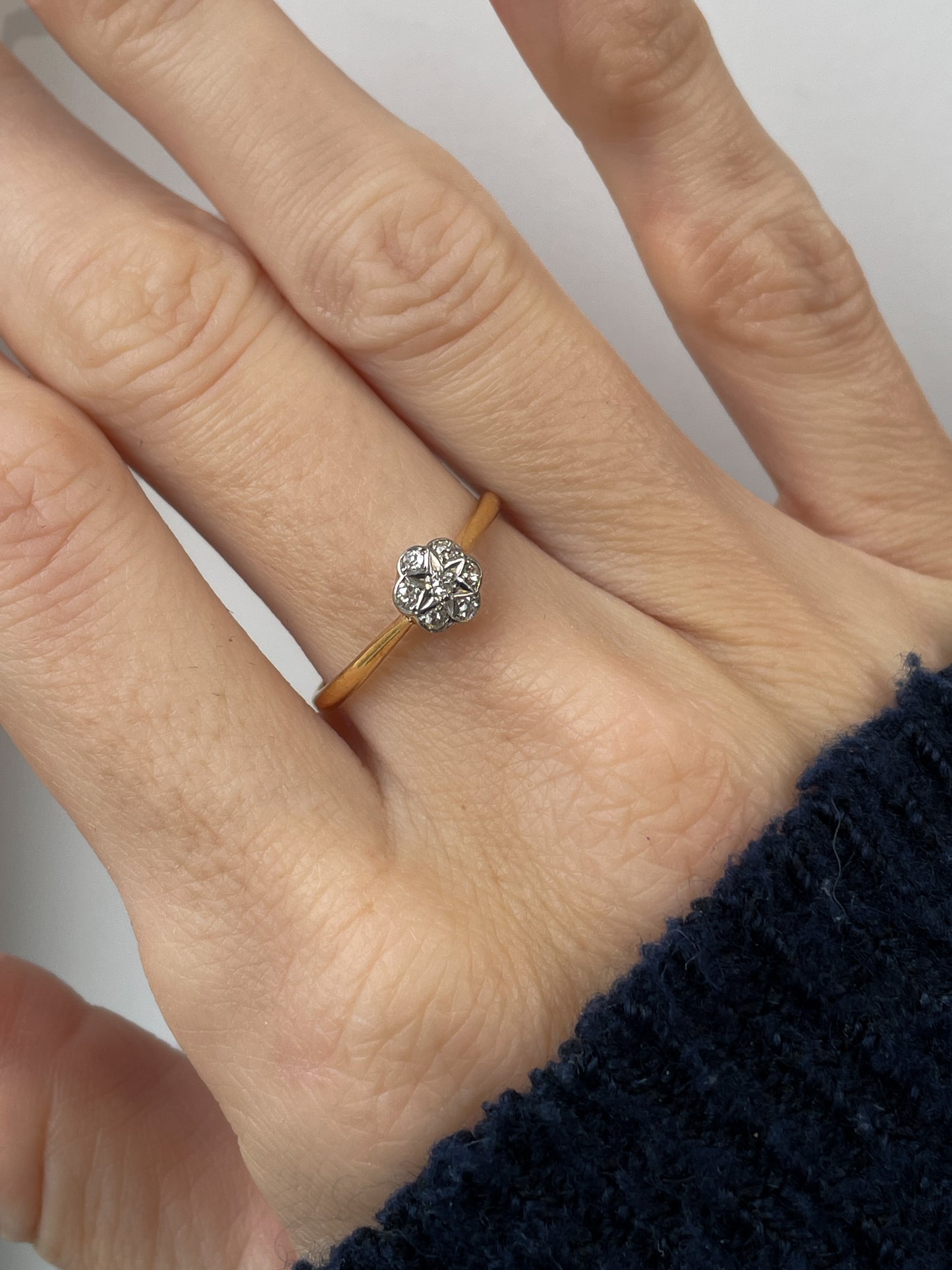 Antique diamond daisy cluster ring on 18ct gold