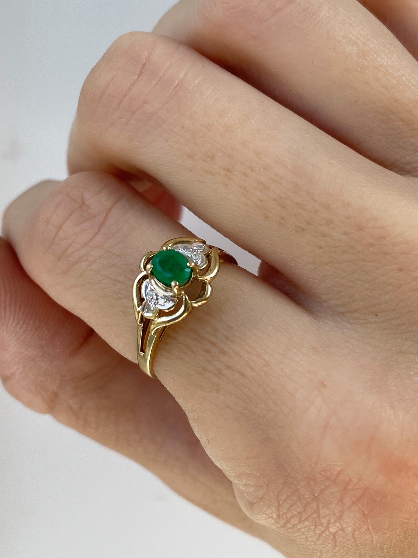 Vintage emerald and diamond dress ring