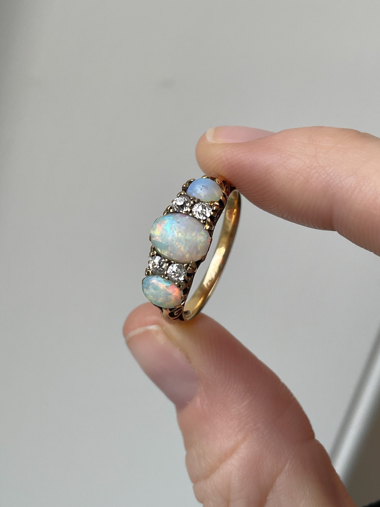 Antique opal and diamond ring with personal inscription from 1904