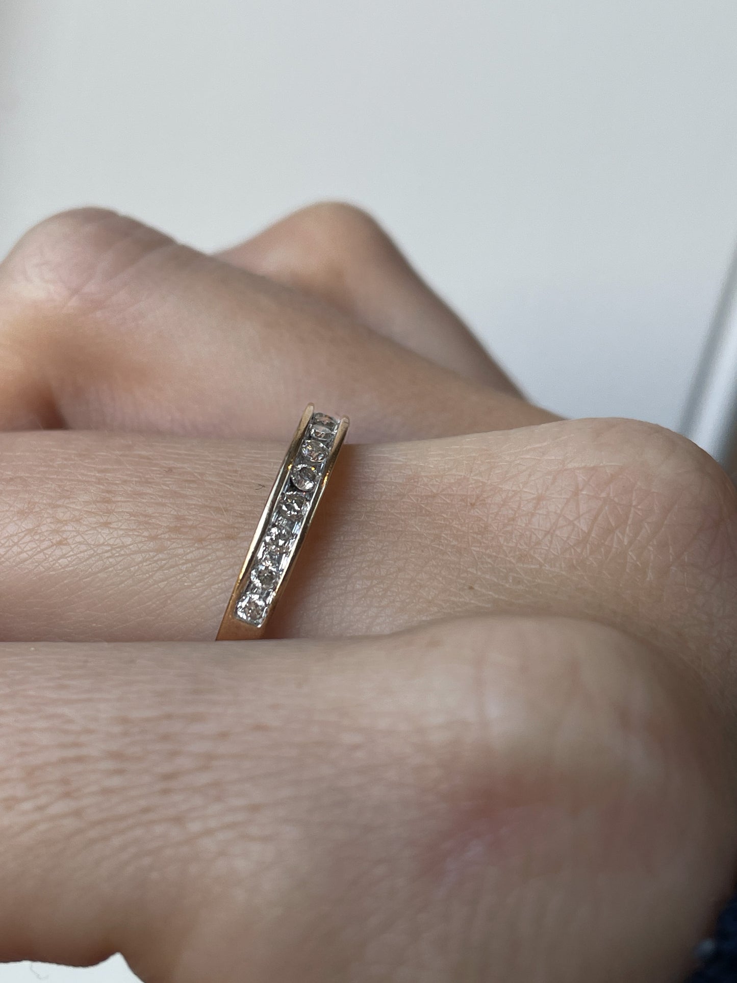 Vintage channel set diamond half eternity ring on 9ct gold