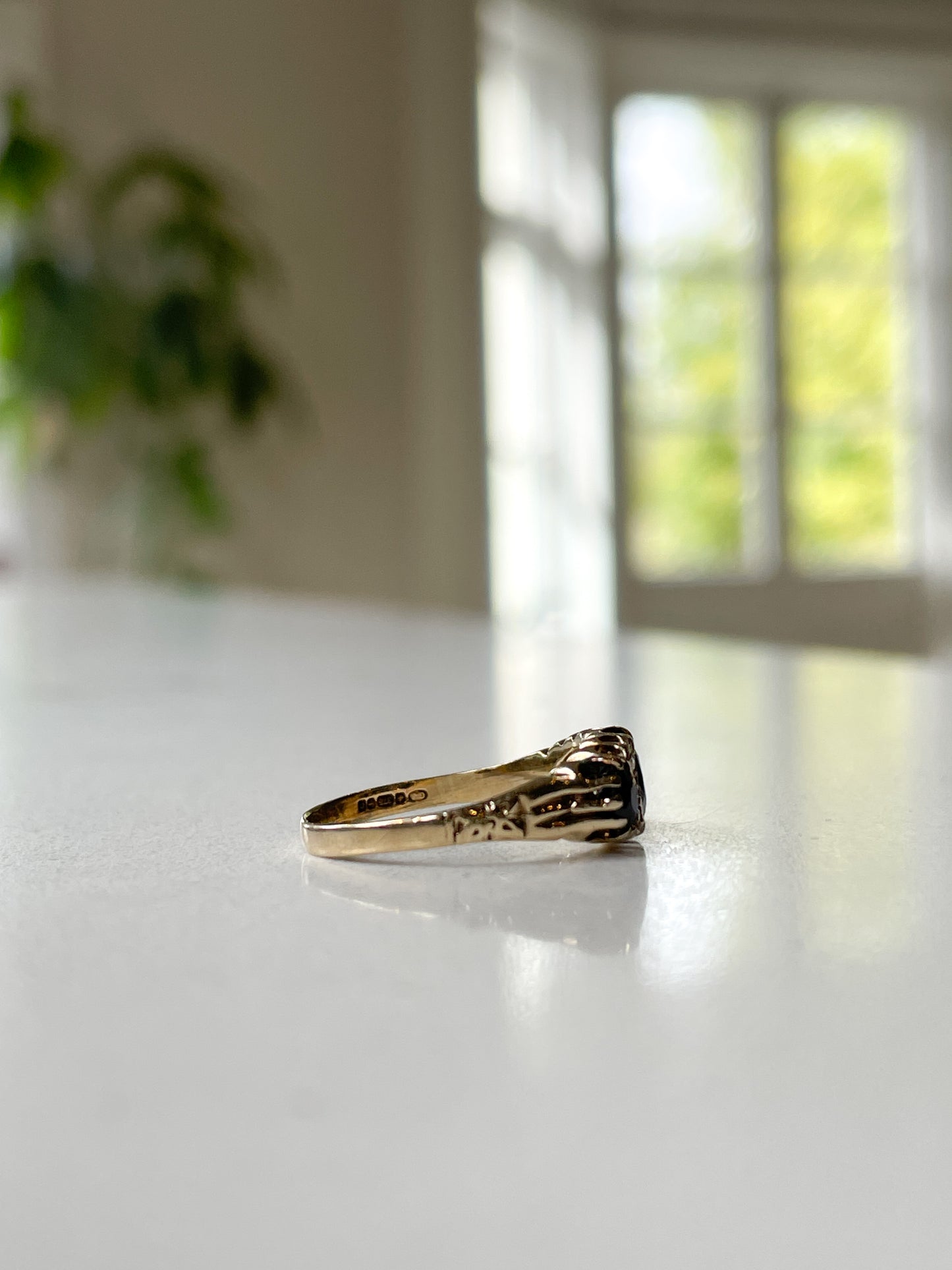 Vintage sapphire and diamond boat ring