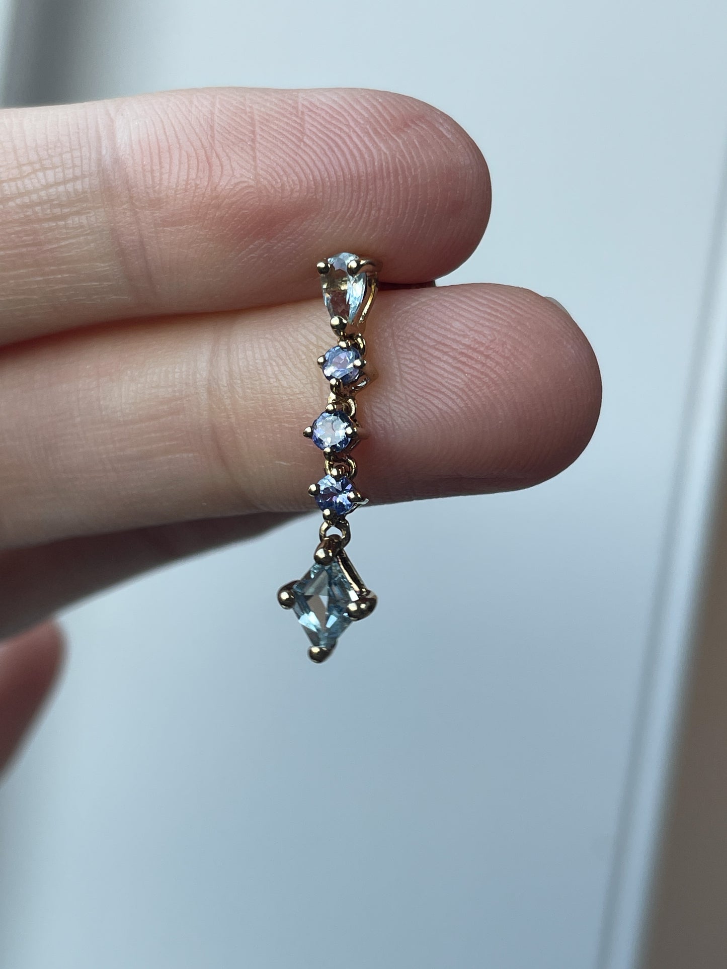 Vintage aquamarine and tanzanite drop earrings on 9ct gold