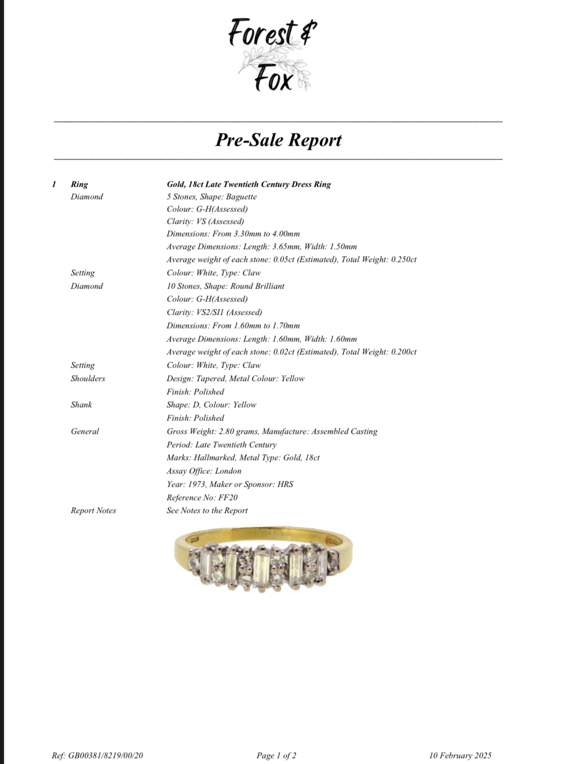 Vintage 18ct gold baguette cut diamond half eternity ring