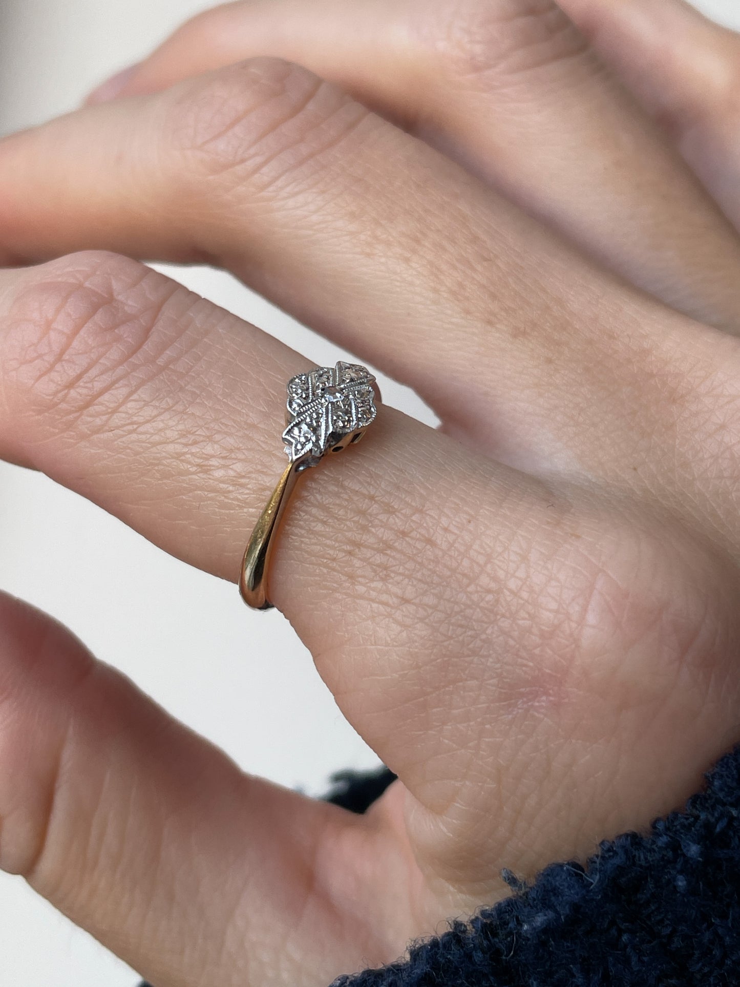 Antique art deco diamond panel ring on 18ct gold and platinum