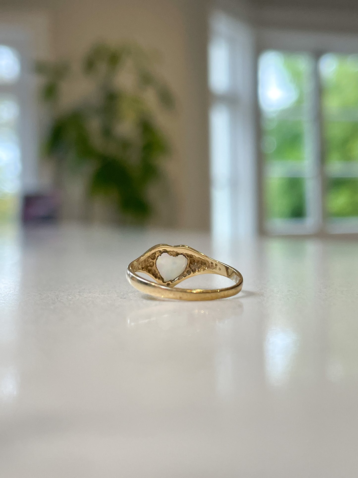 Vintage heart shaped opal pinky ring on 9ct gold