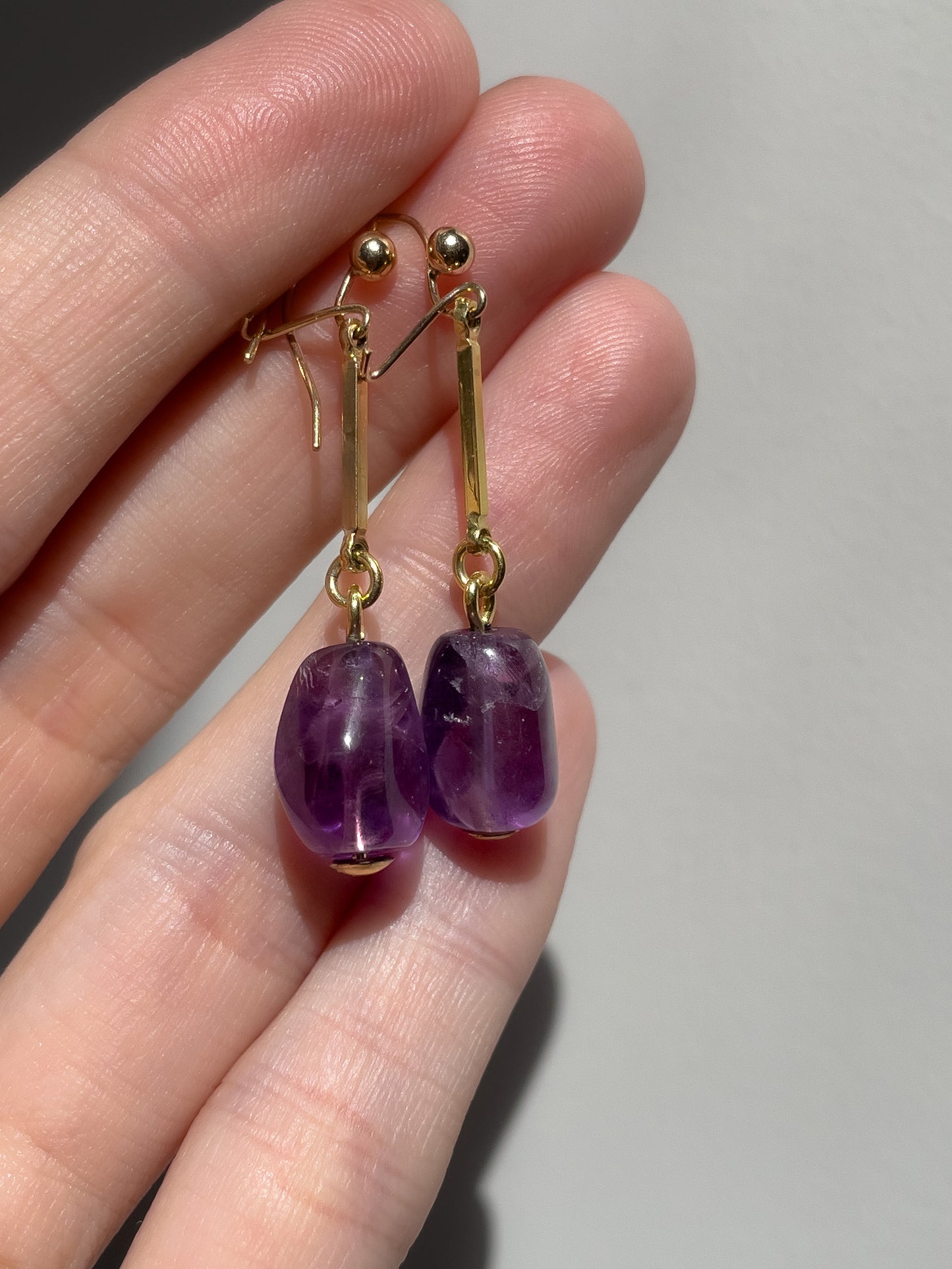 Vintage Amethyst drop earrings on 9ct gold