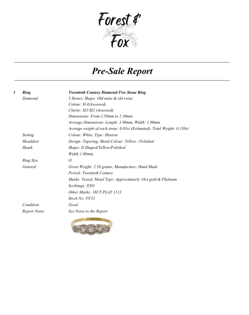 Antique graduated 5-stone diamond ring on 18ct gold