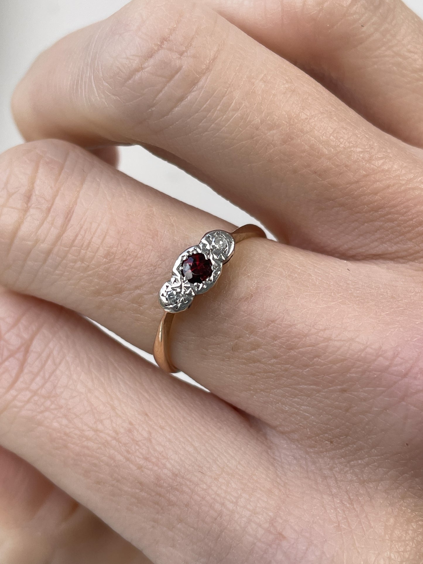 Vintage garnet and diamond trilogy ring