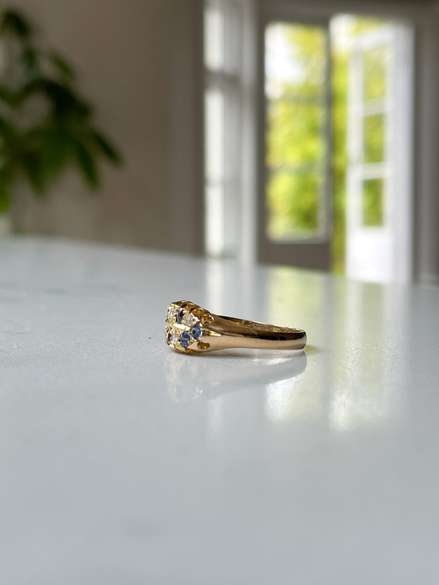 Antique sapphire and diamond double row ring on 18ct gold