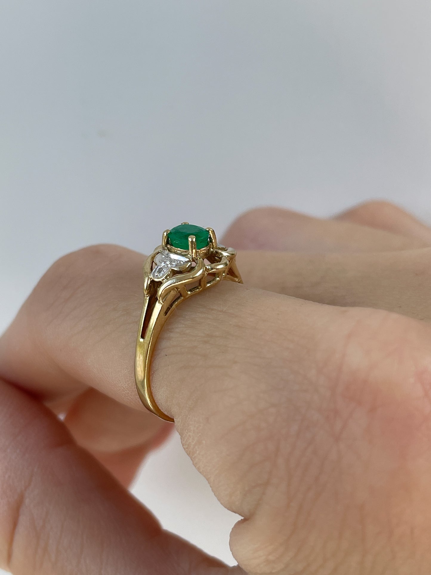Vintage emerald and diamond dress ring