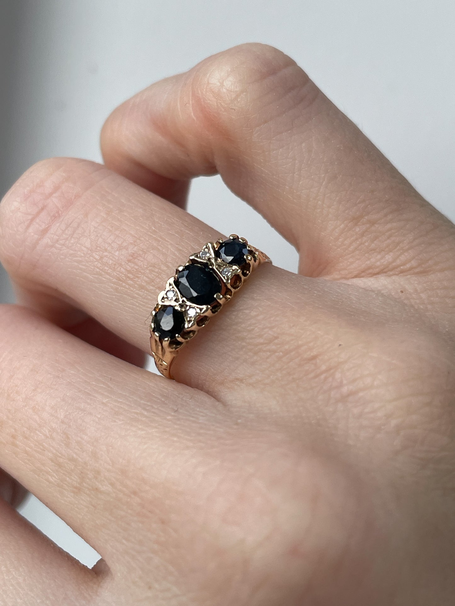 Vintage sapphire and diamond boat ring