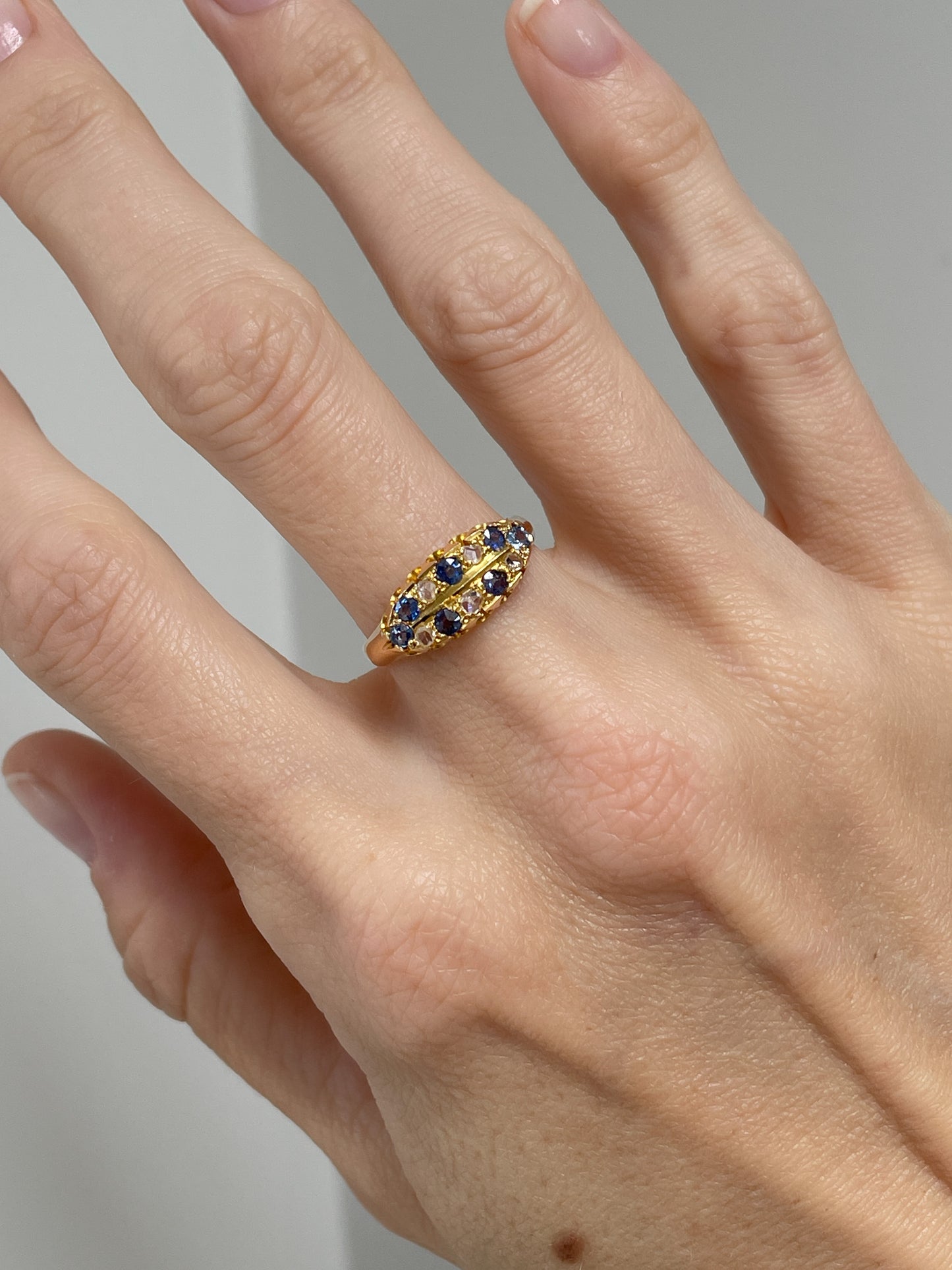 Antique sapphire and diamond double row ring on 18ct gold
