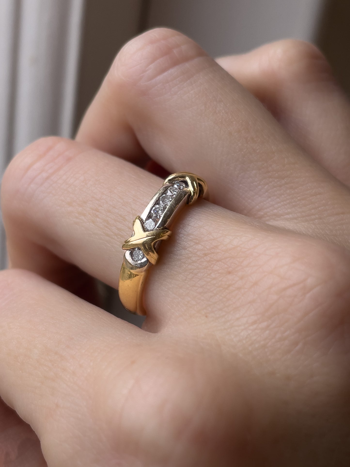 Vintage chunky diamond half hoop ring on 18ct gold