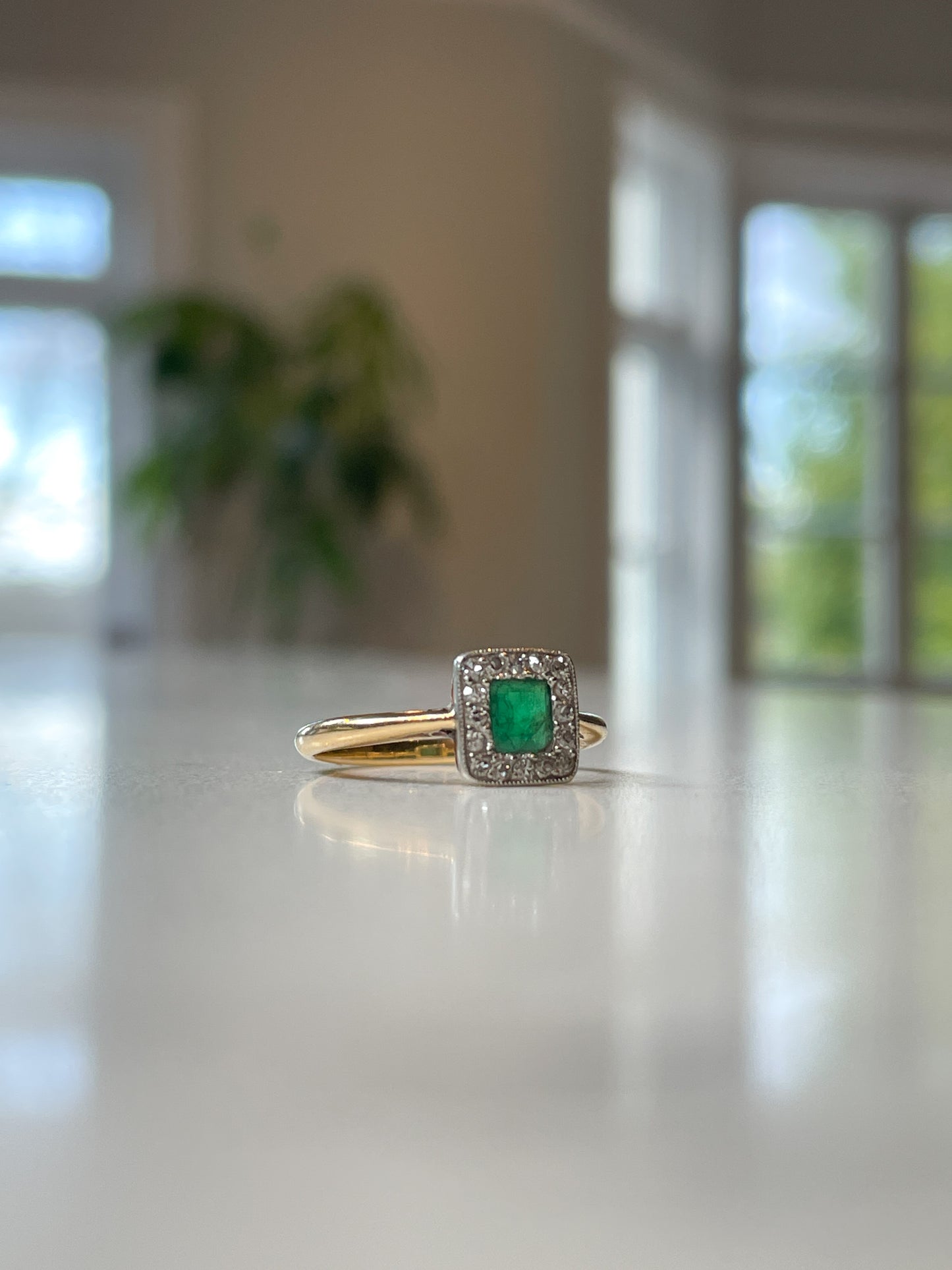 Antique emerald and diamond ring on 18ct gold