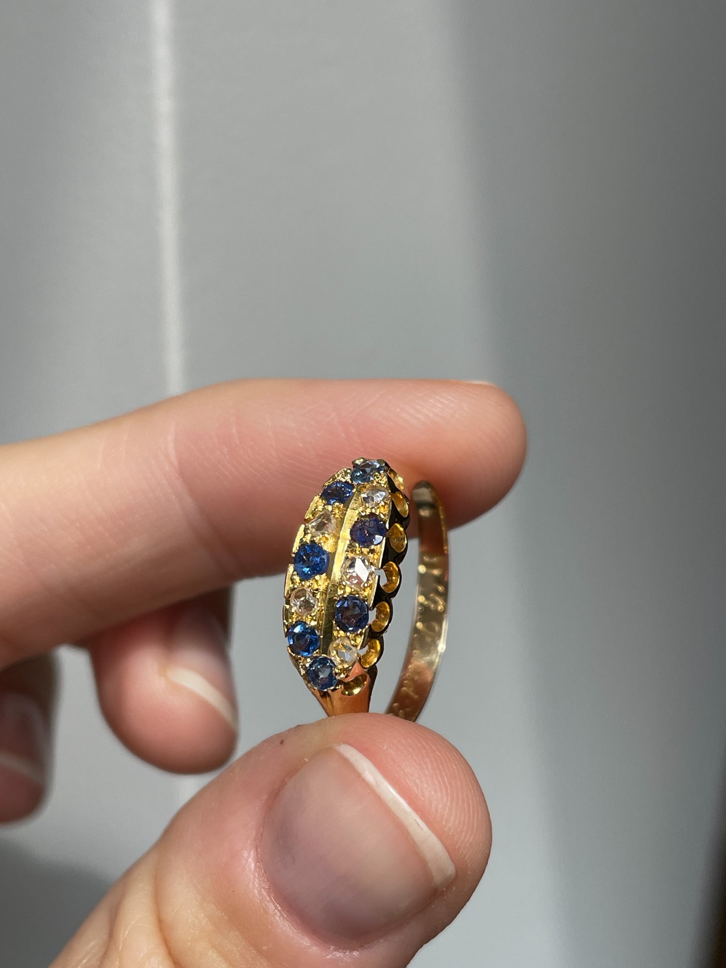 Antique sapphire and diamond double row ring on 18ct gold