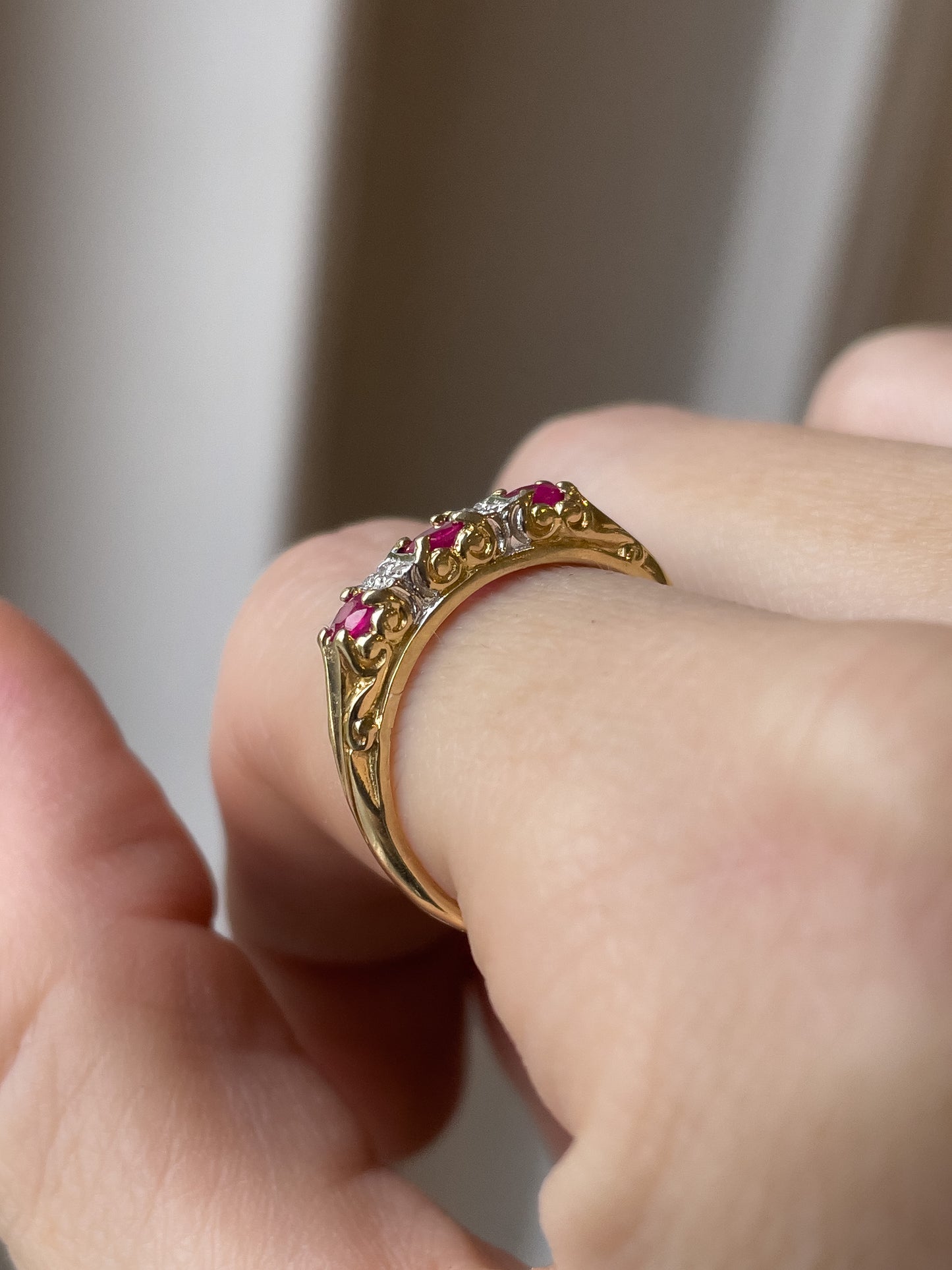 Vintage 9ct gold ruby and diamond ring