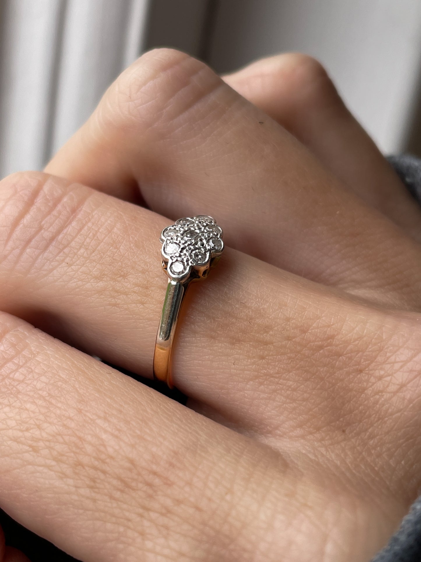 Antique diamond lozenge ring on 18ct gold