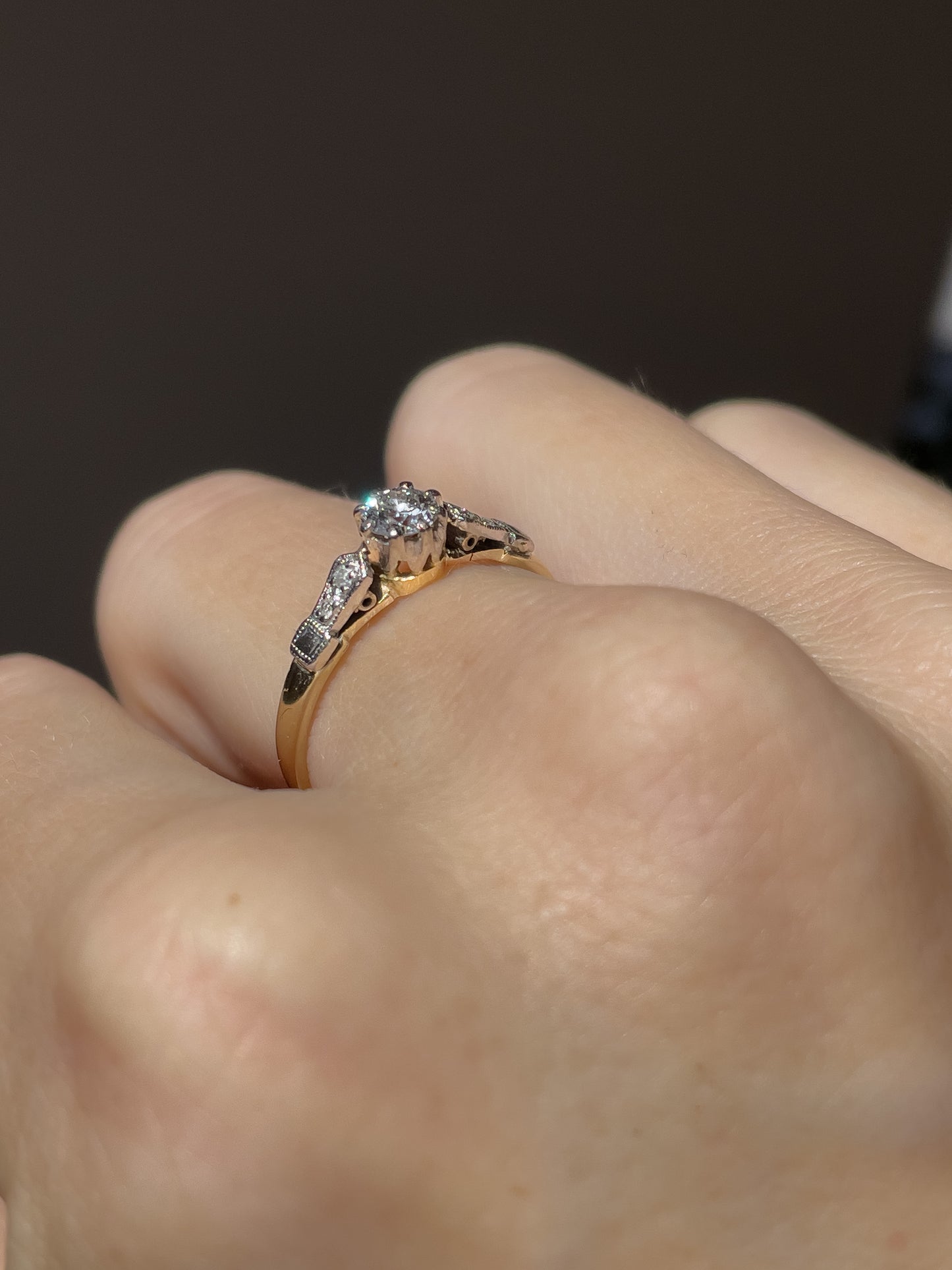 Vintage diamond solitaire ring on 18ct gold and platinum