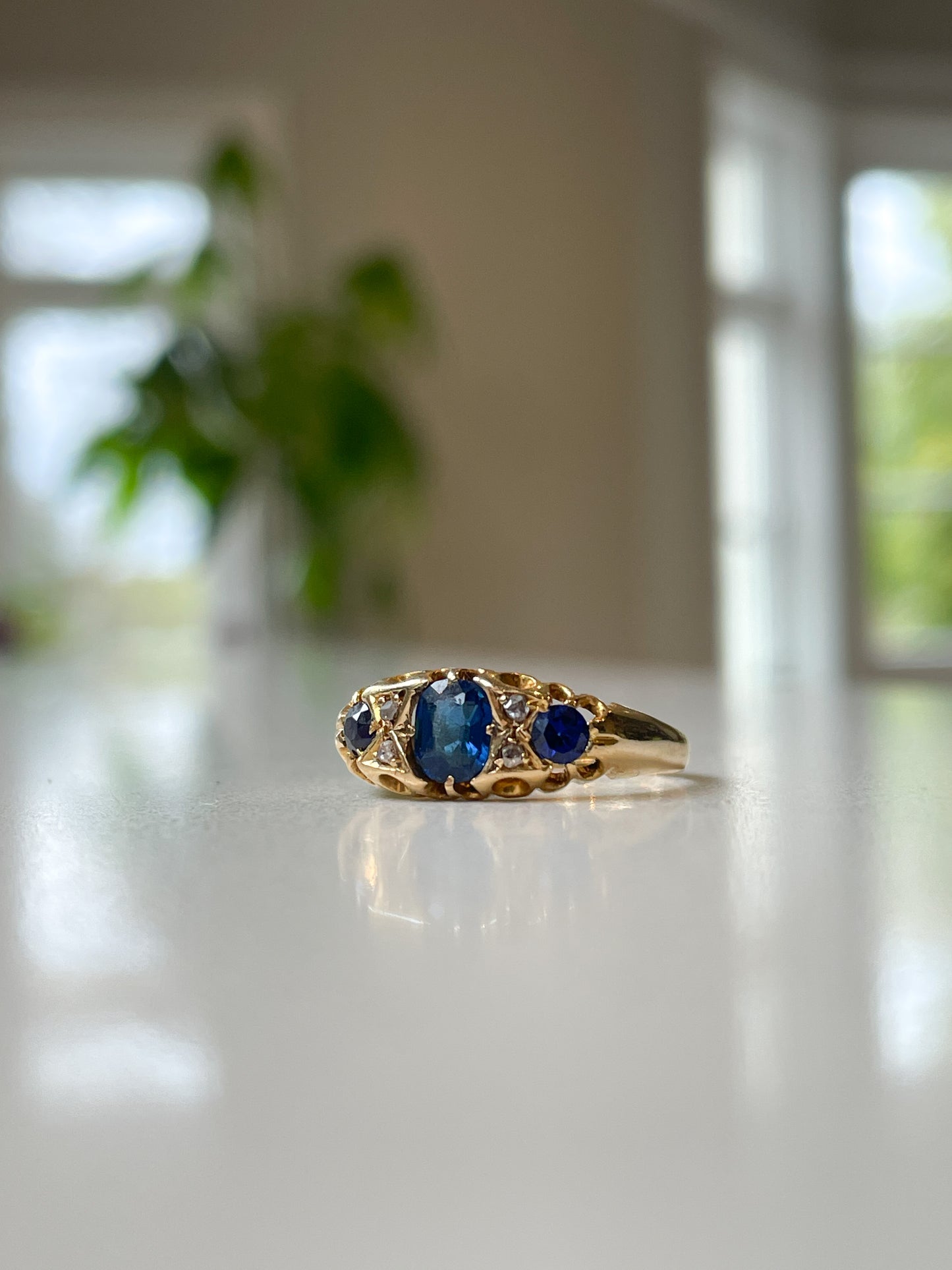 Antique sapphire and diamond boat ring dating to 1911