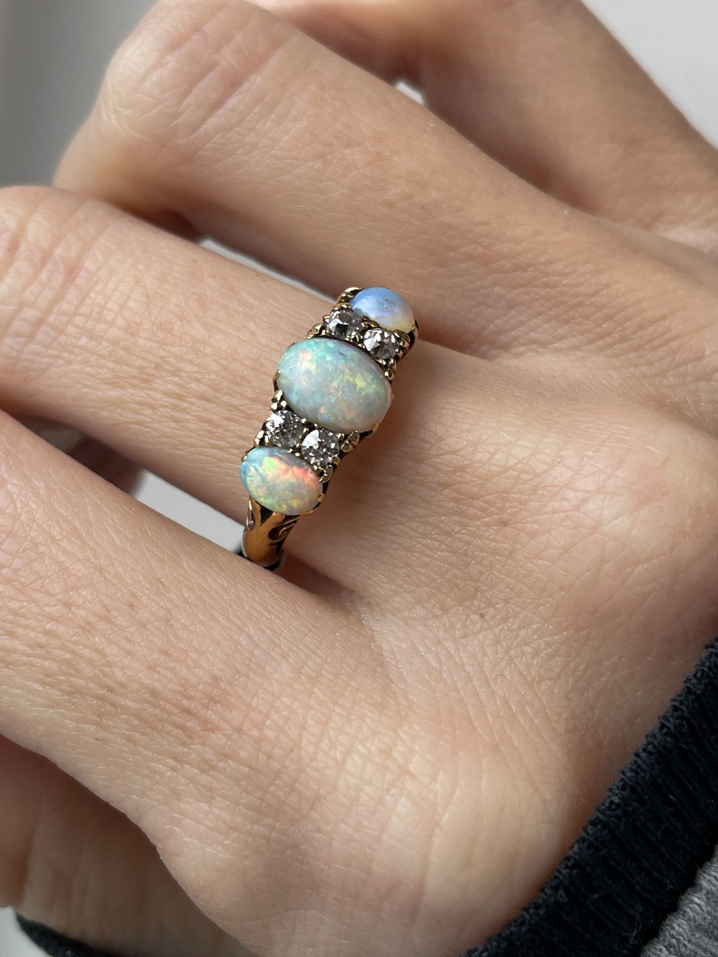 Antique opal and diamond ring with personal inscription from 1904