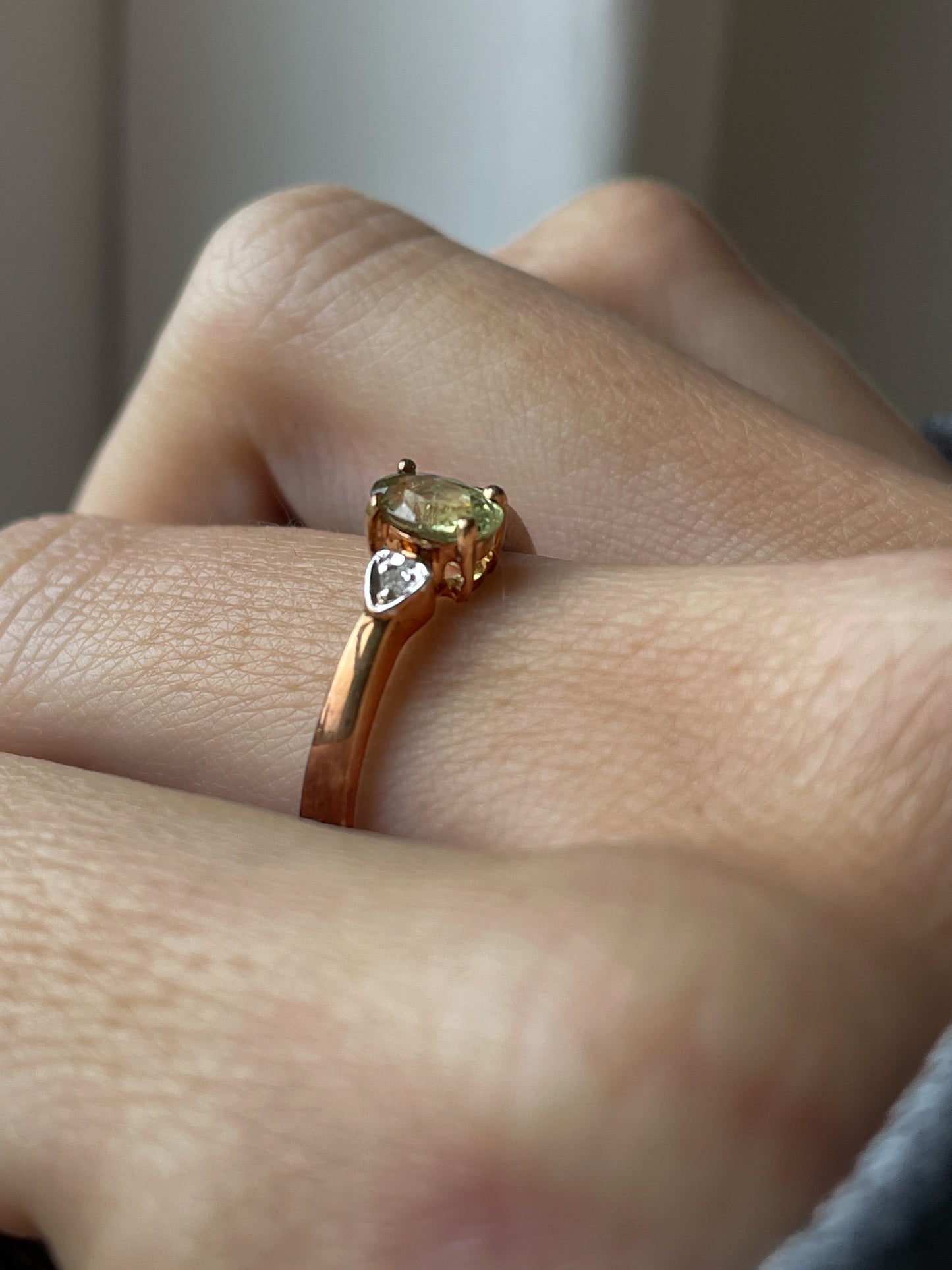 Peridot and diamond ring on 9ct rose gold