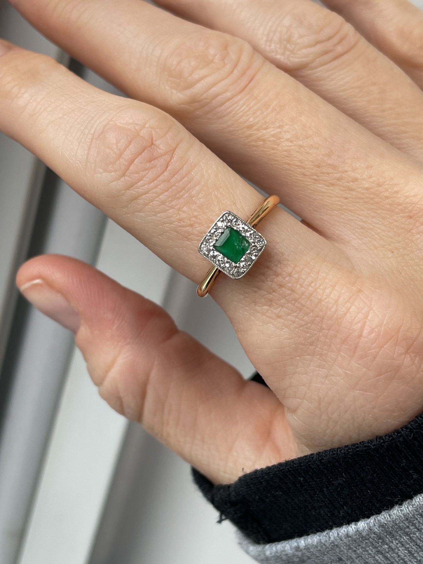 Antique emerald and diamond ring on 18ct gold