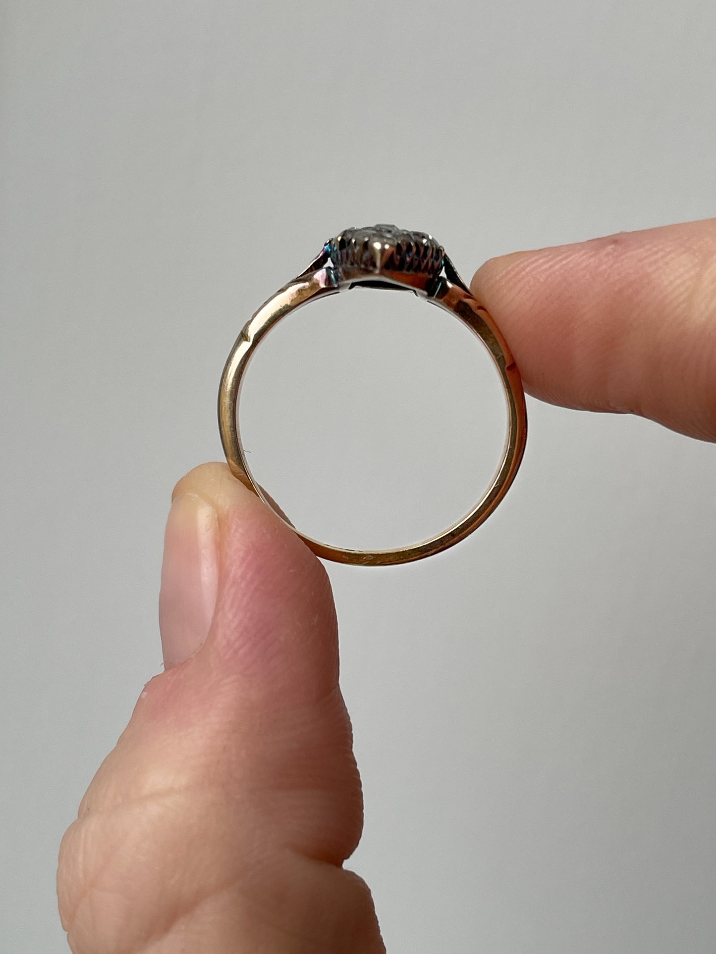 Victorian hand made Navette diamond cluster ring with .63ct diamonds