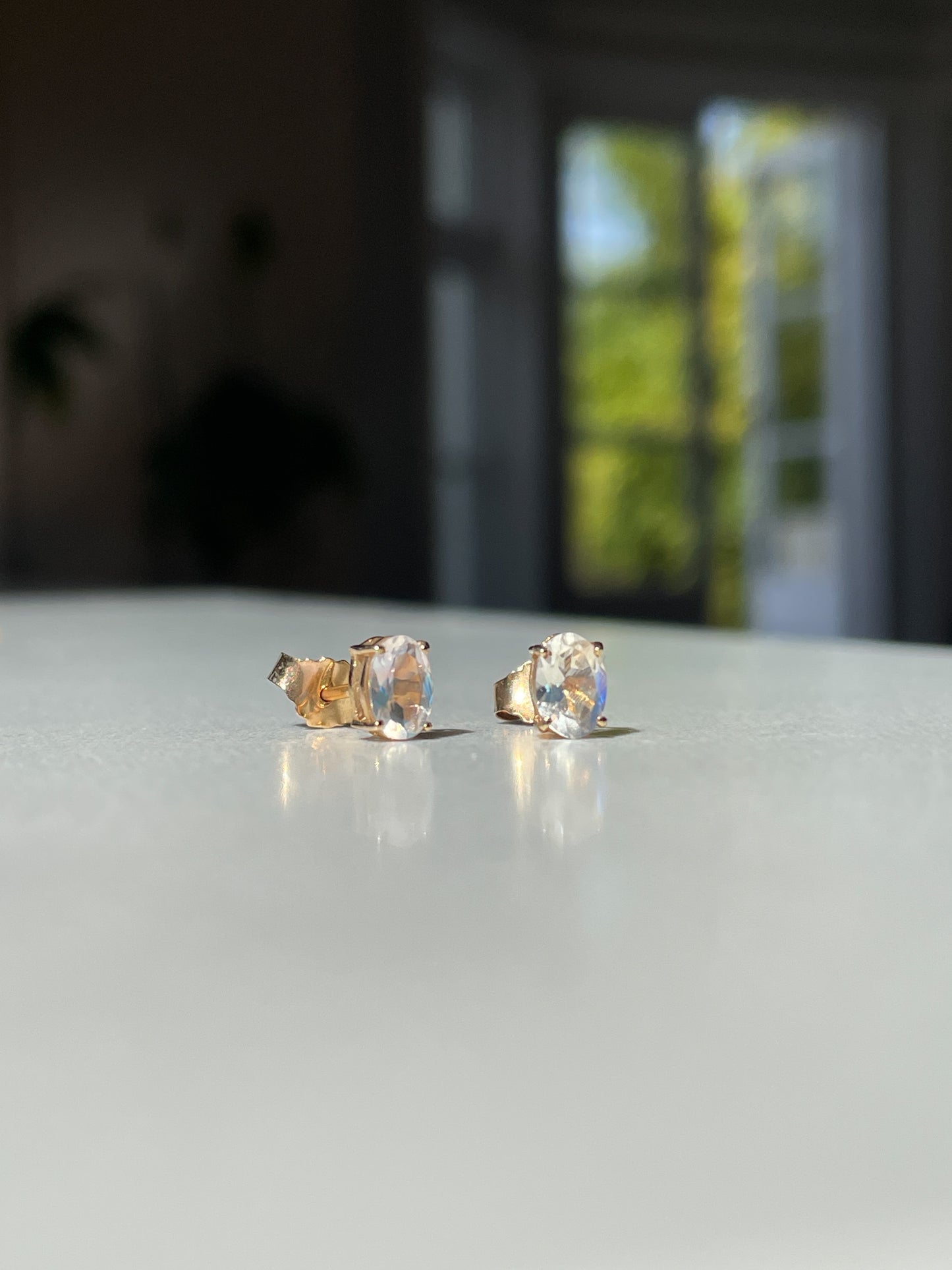Vintage moonstone earrings on 9ct gold