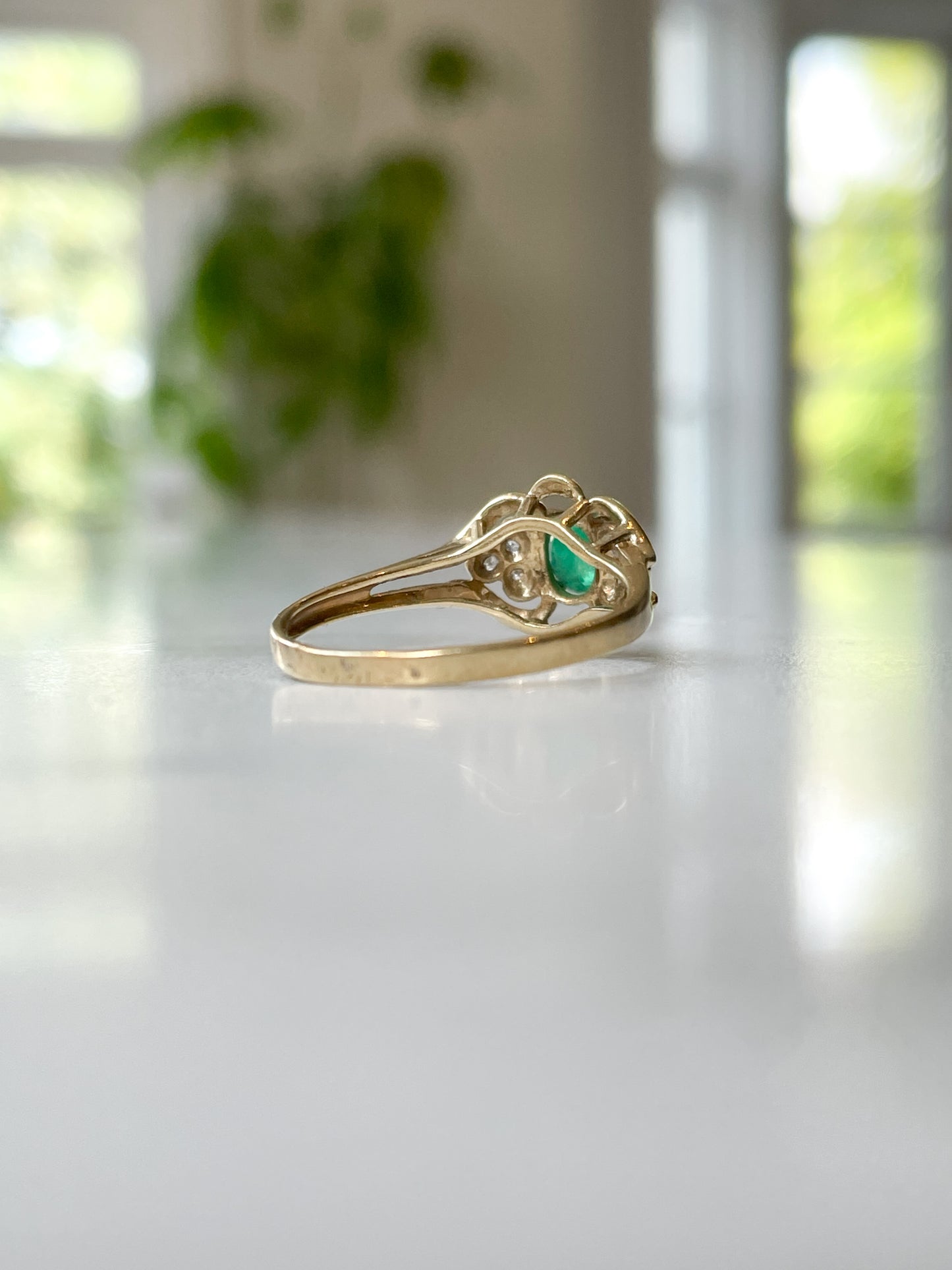 Vintage emerald and diamond dress ring