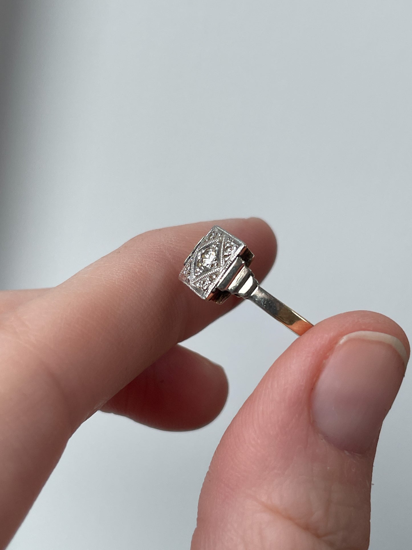 1920s Art deco diamond panel ring with platinum setting