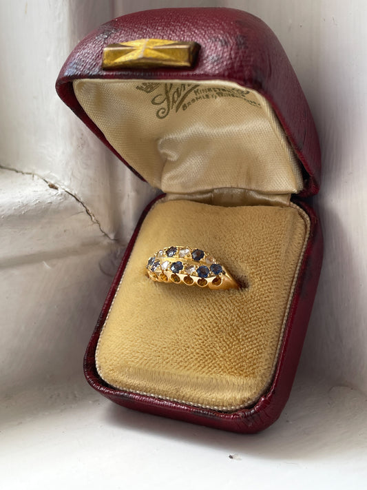 Antique sapphire and diamond double row ring on 18ct gold