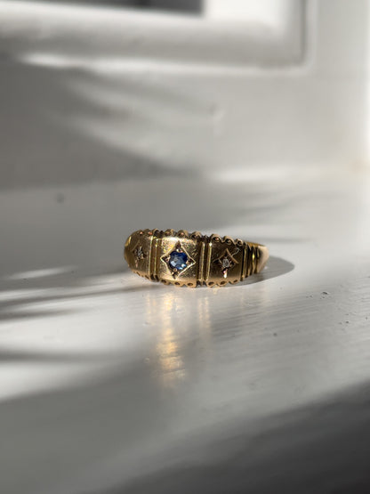 Antique sapphire and diamond ring on 15ct gold, made in 1906