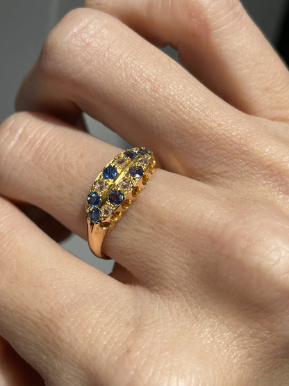 Antique sapphire and diamond double row ring on 18ct gold