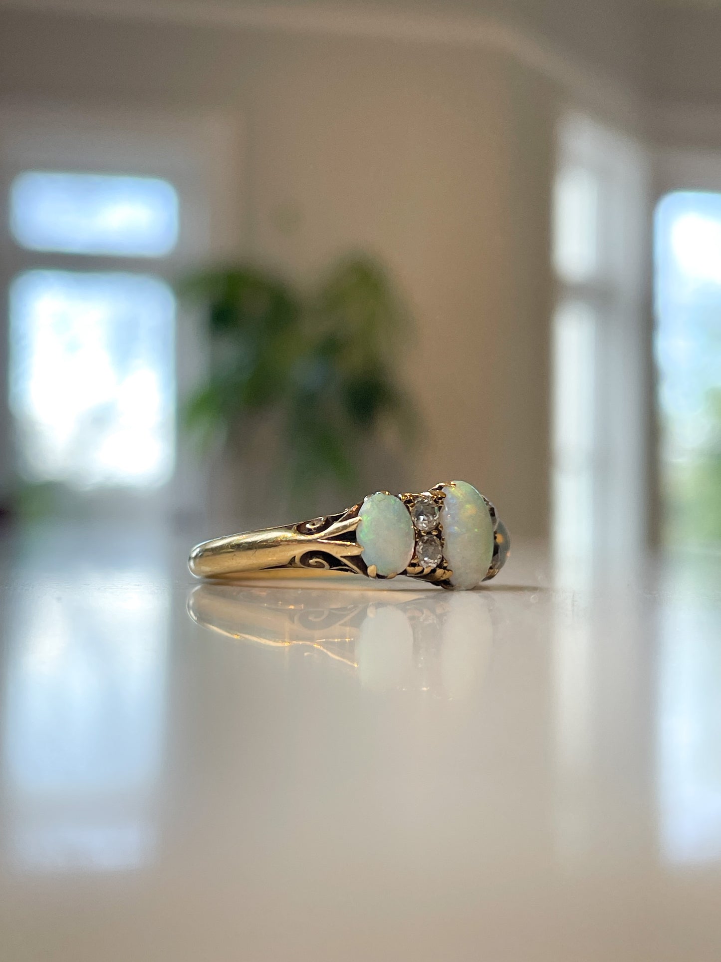 Antique opal and diamond ring with personal inscription from 1904