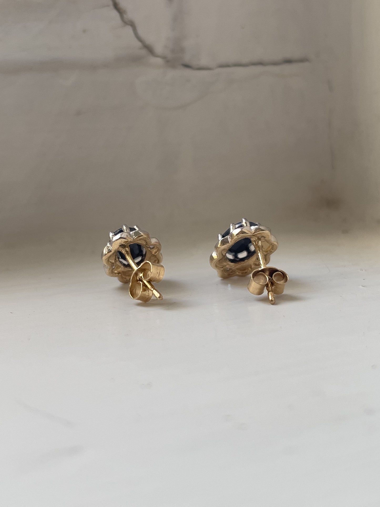 Vintage sapphire and diamond stud earrings on 9ct gold