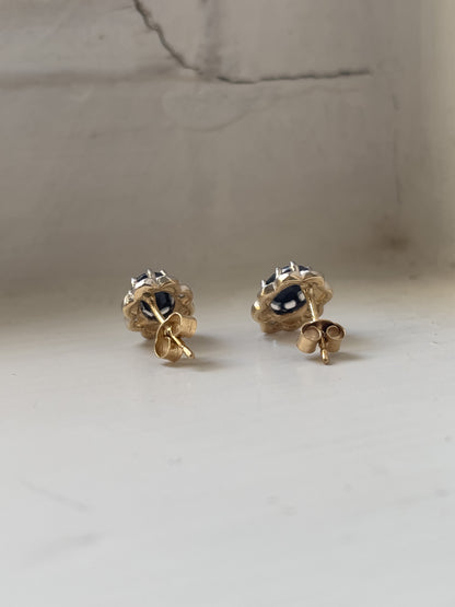 Vintage sapphire and diamond stud earrings on 9ct gold