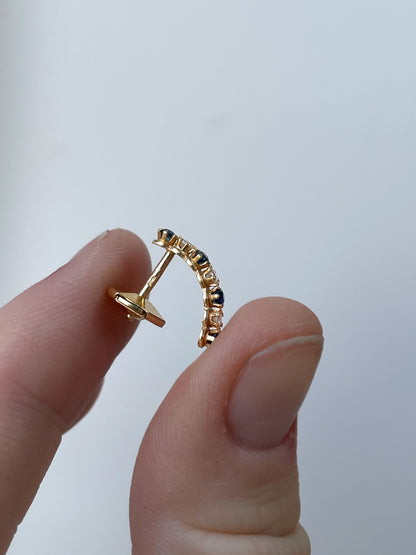 Vintage French sapphire and diamond half hoop earrings on 18ct gold