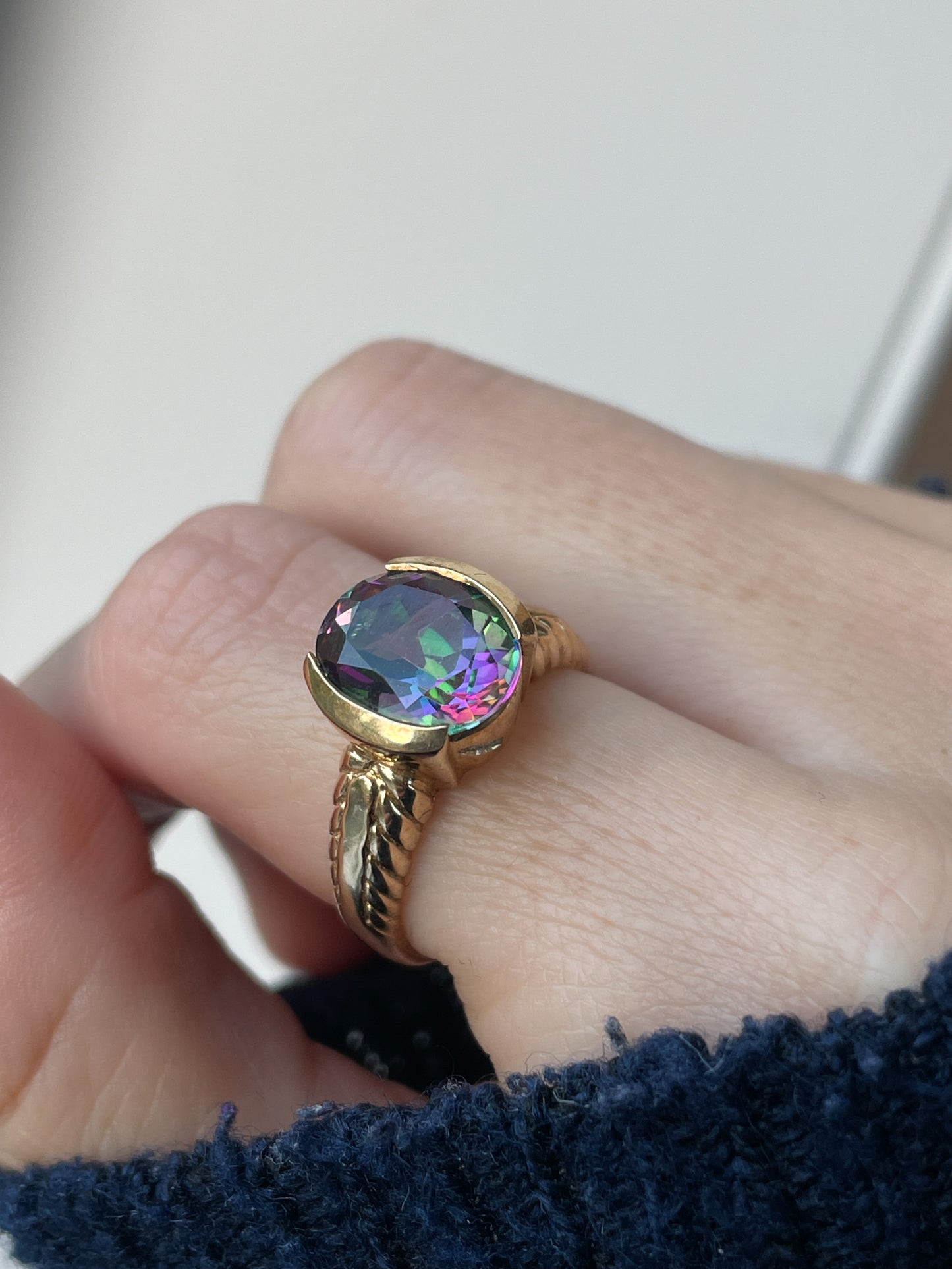 Chunky mystic topaz ring on 9ct gold