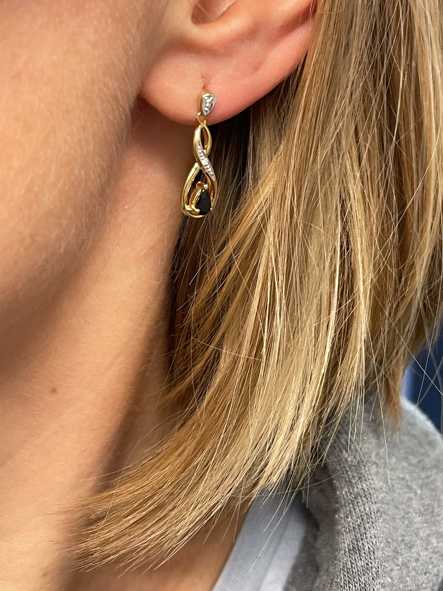 Vintage sapphire and diamond drop earrings on 9ct gold