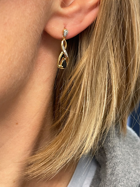 Vintage sapphire and diamond drop earrings on 9ct gold