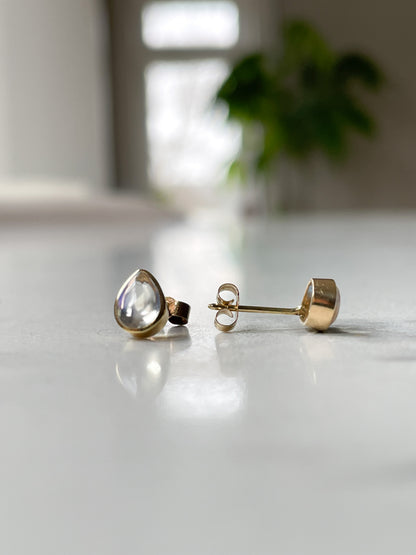 Teardrop moonstone earrings on 9ct gold