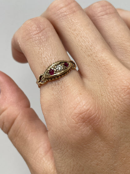 9ct gold ruby and diamond ring