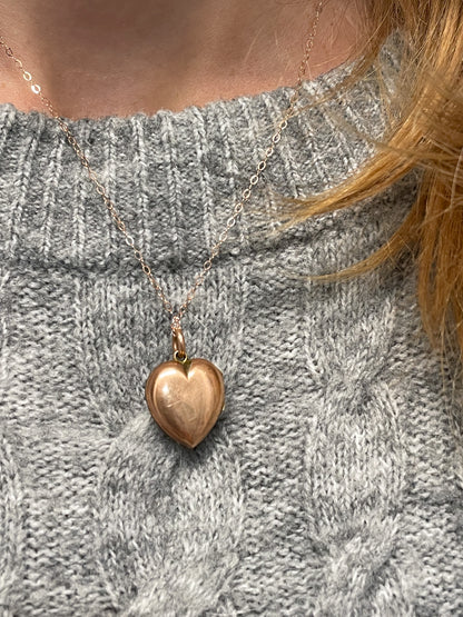 Antique pearl and sapphire heart locket with chain, on 9ct rose gold