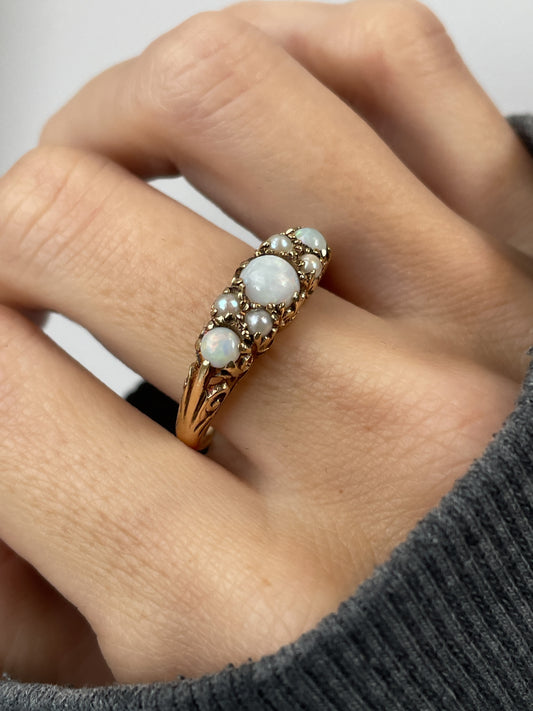 Vintage opal and pearl boat ring
